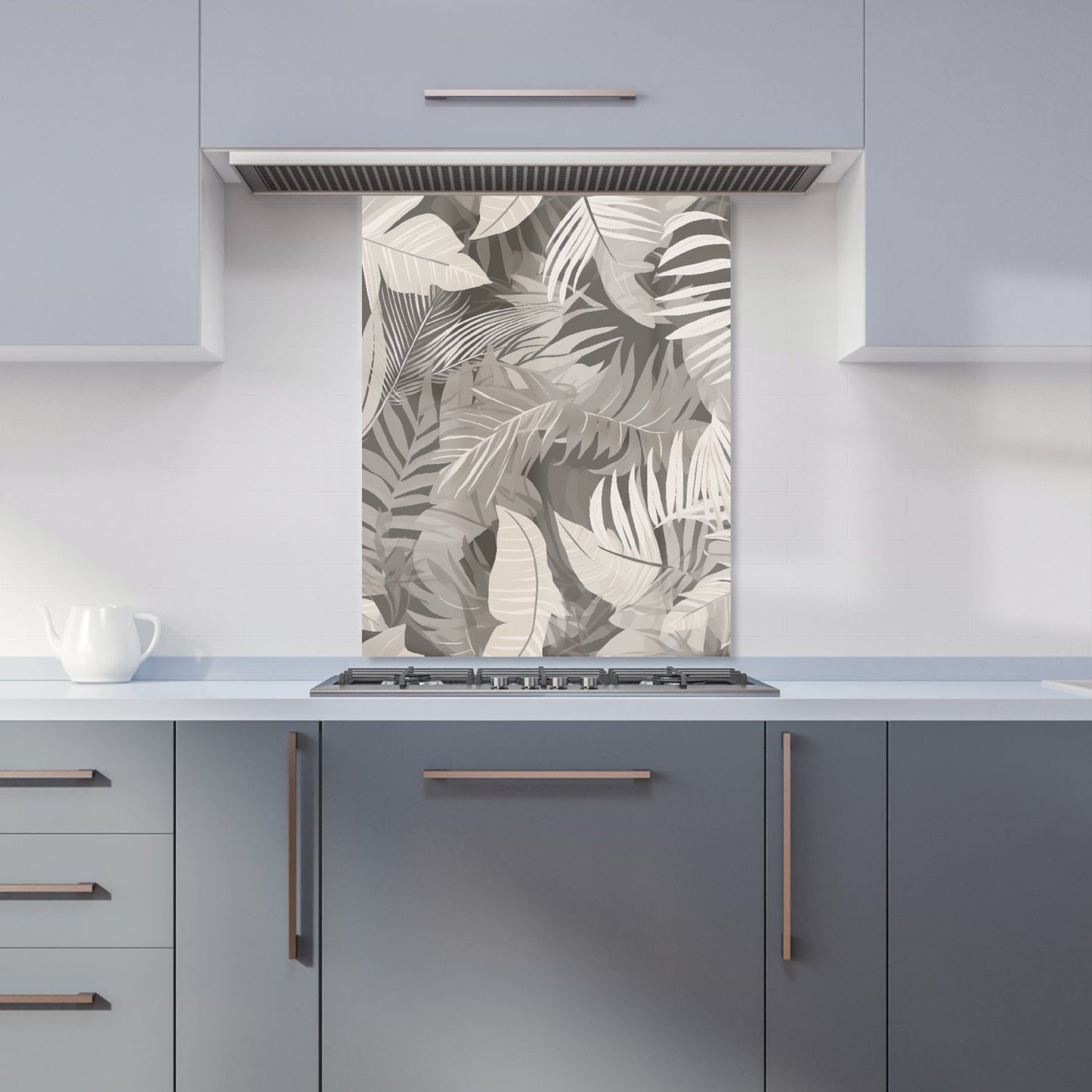 Grey Brown Tropical Leaves Kitchen Splashback