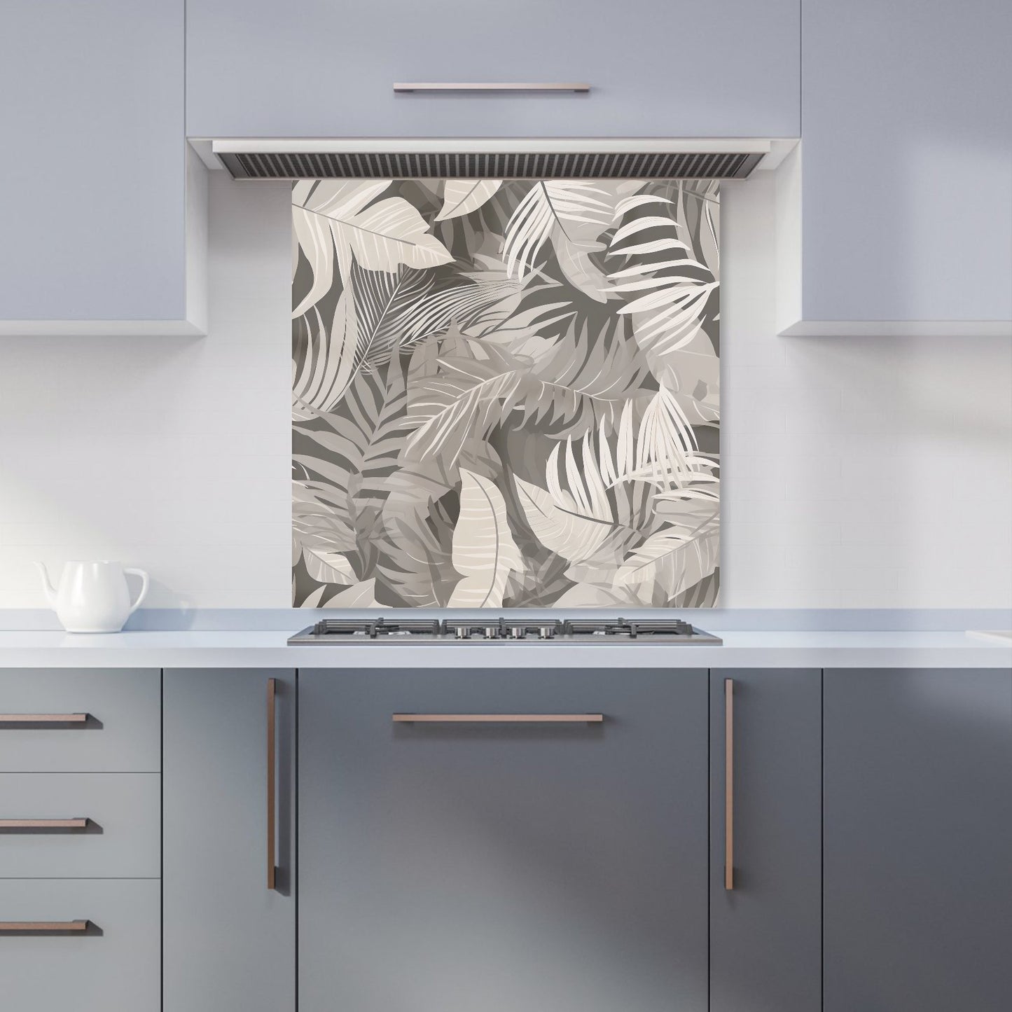 Grey Brown Tropical Leaves Kitchen Splashback