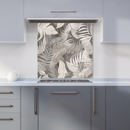 Grey Brown Tropical Leaves Kitchen Splashback