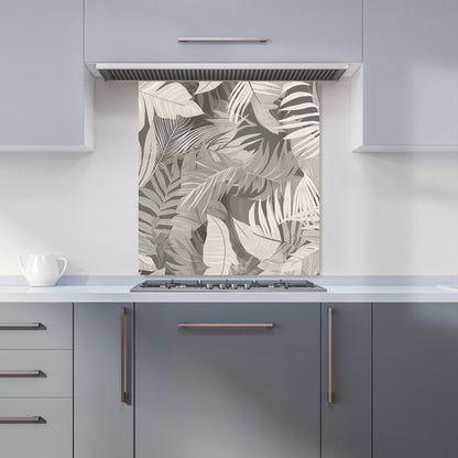 Grey Brown Tropical Leaves Kitchen Splashback