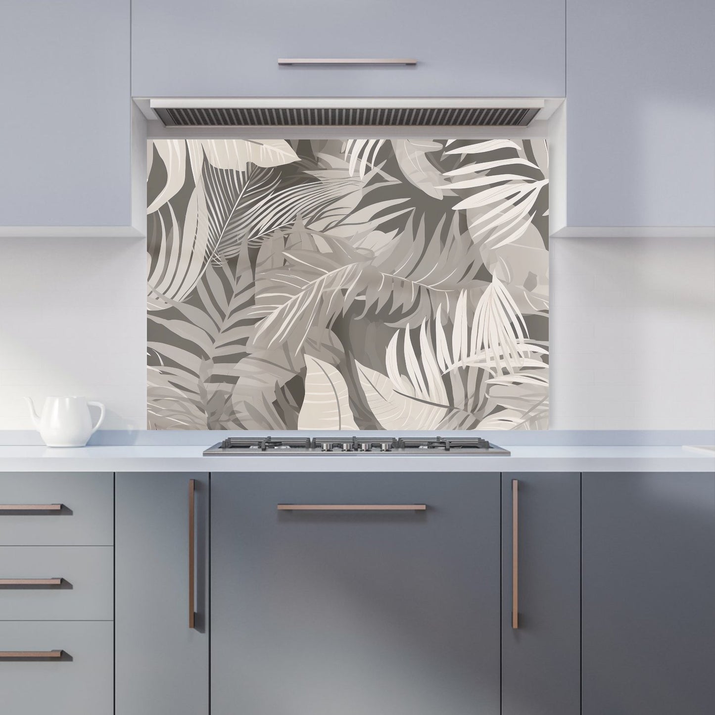 Grey Brown Tropical Leaves Kitchen Splashback