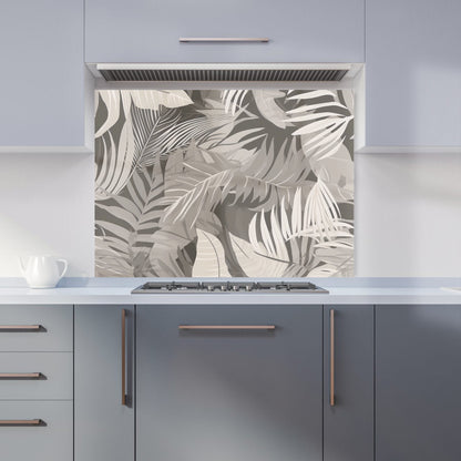 Grey Brown Tropical Leaves Kitchen Splashback