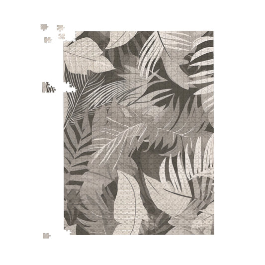 Grey Brown Tropical Leaves Jigsaw Puzzle