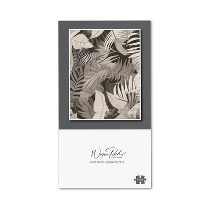 Grey Brown Tropical Leaves Jigsaw Puzzle