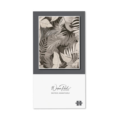 Grey Brown Tropical Leaves Jigsaw Puzzle