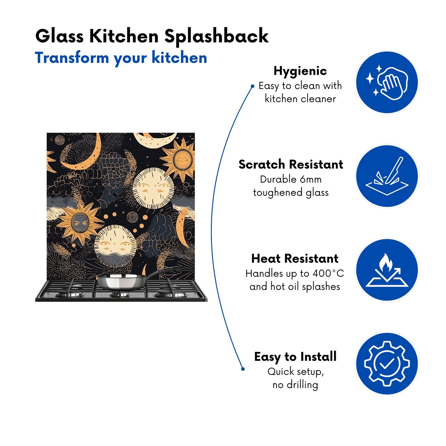 Gold Sun and Moon Kitchen Splashback