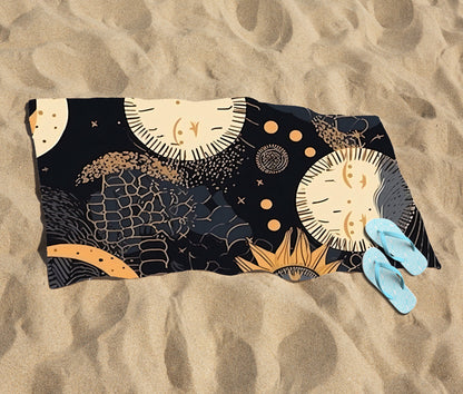 Gold Sun and Moon Beach Towel