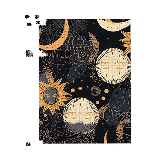 Gold Sun and Moon Jigsaw Puzzle