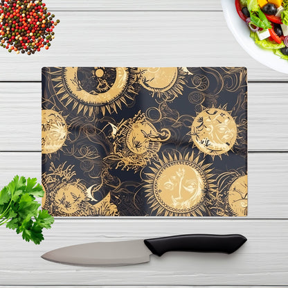 Moon And Sun Gold Blue Glass Chopping Board