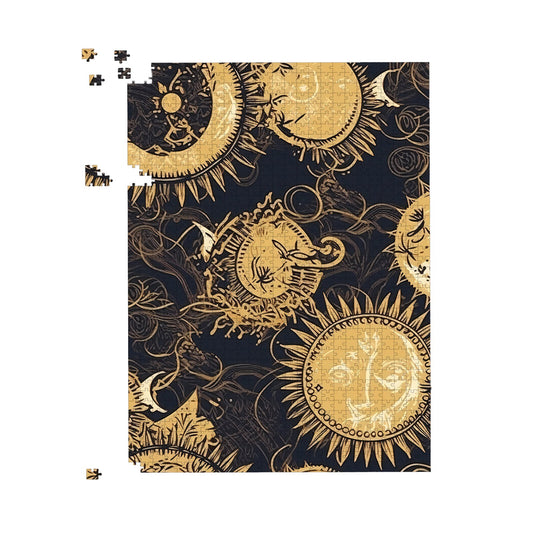 Moon and Sun Gold Blue Jigsaw Puzzle