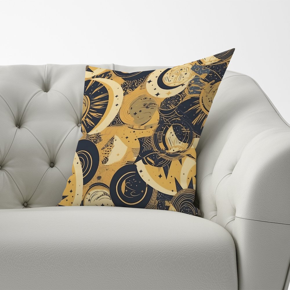 Blue Gold Moon and Sun Cushions