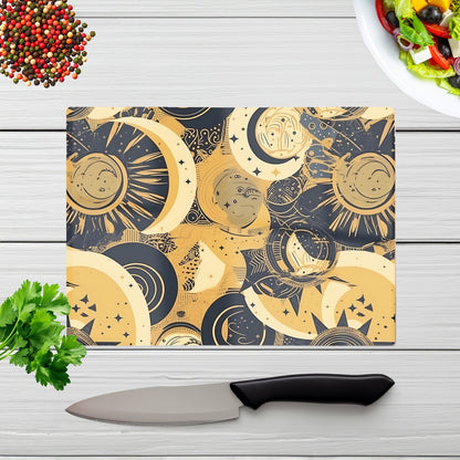 Blue Gold Moon And Sun Glass Chopping Board