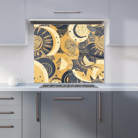 Blue Gold Moon and Sun Kitchen Splashback