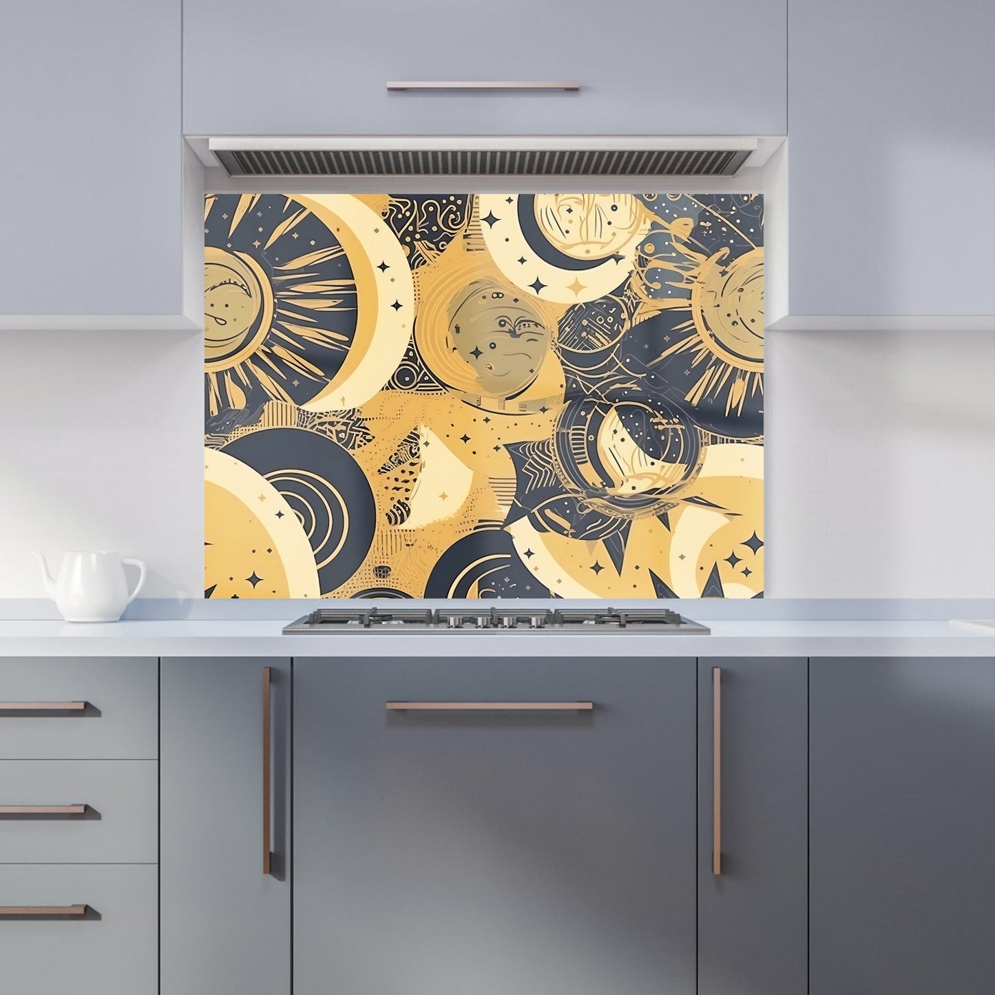Blue Gold Moon and Sun Kitchen Splashback