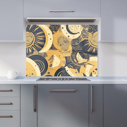 Blue Gold Moon and Sun Kitchen Splashback
