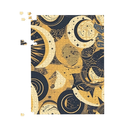 Blue Gold Moon and Sun Jigsaw Puzzle