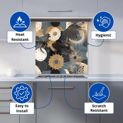 Abstract Blue Gold Moon Sun Kitchen Splashback