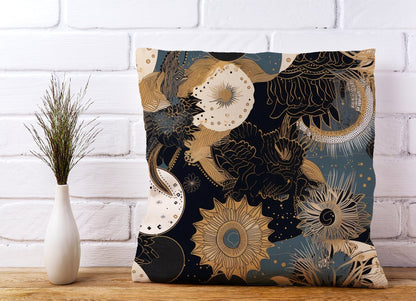 Abstract Blue Gold Moon Sun Cushions