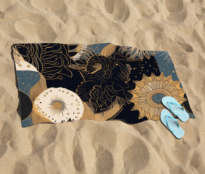 Abstract Blue Gold Moon Sun Beach Towel
