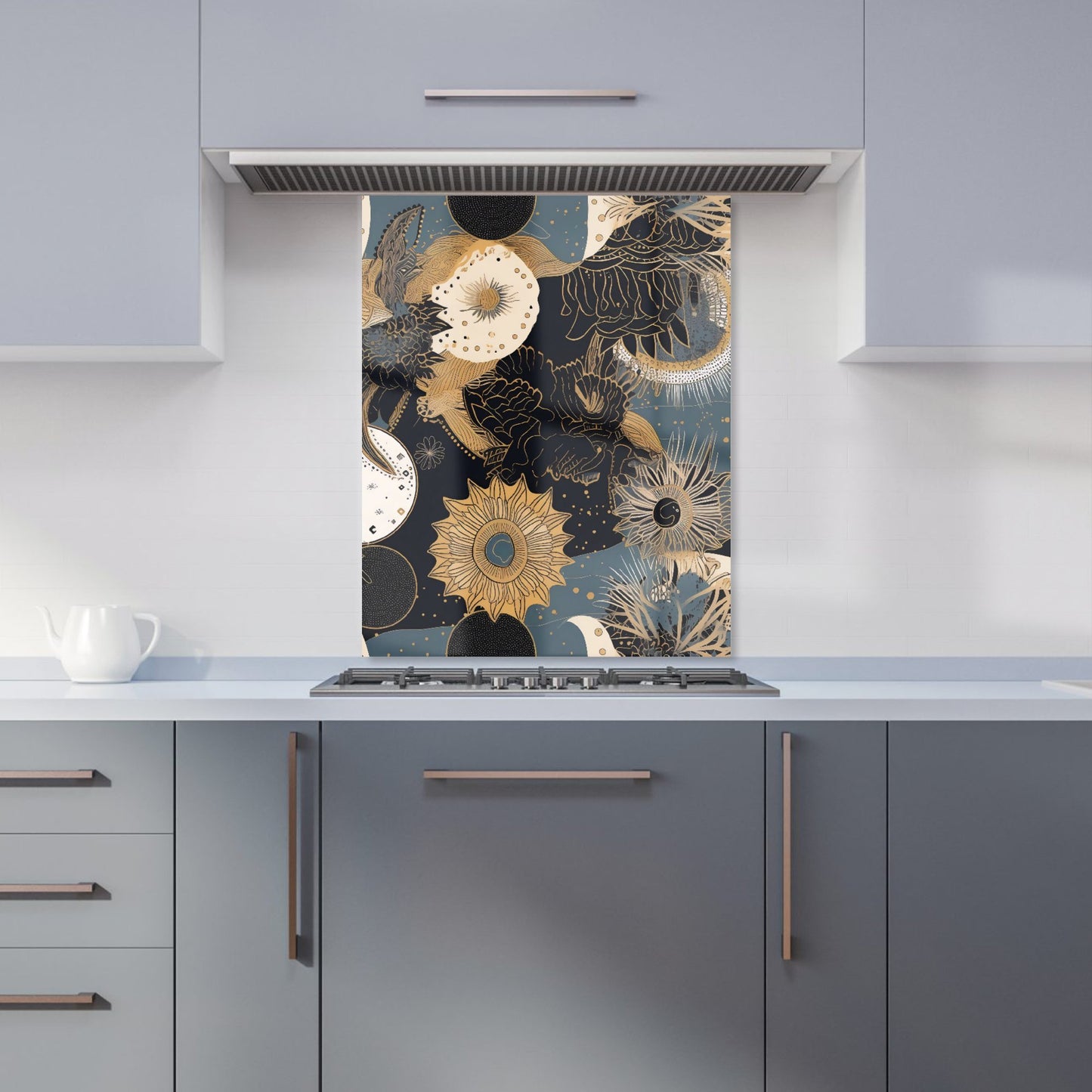 Abstract Blue Gold Moon Sun Kitchen Splashback