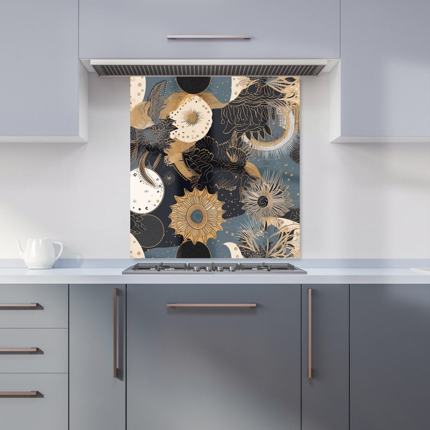 Abstract Blue Gold Moon Sun Kitchen Splashback