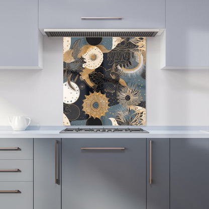 Abstract Blue Gold Moon Sun Kitchen Splashback