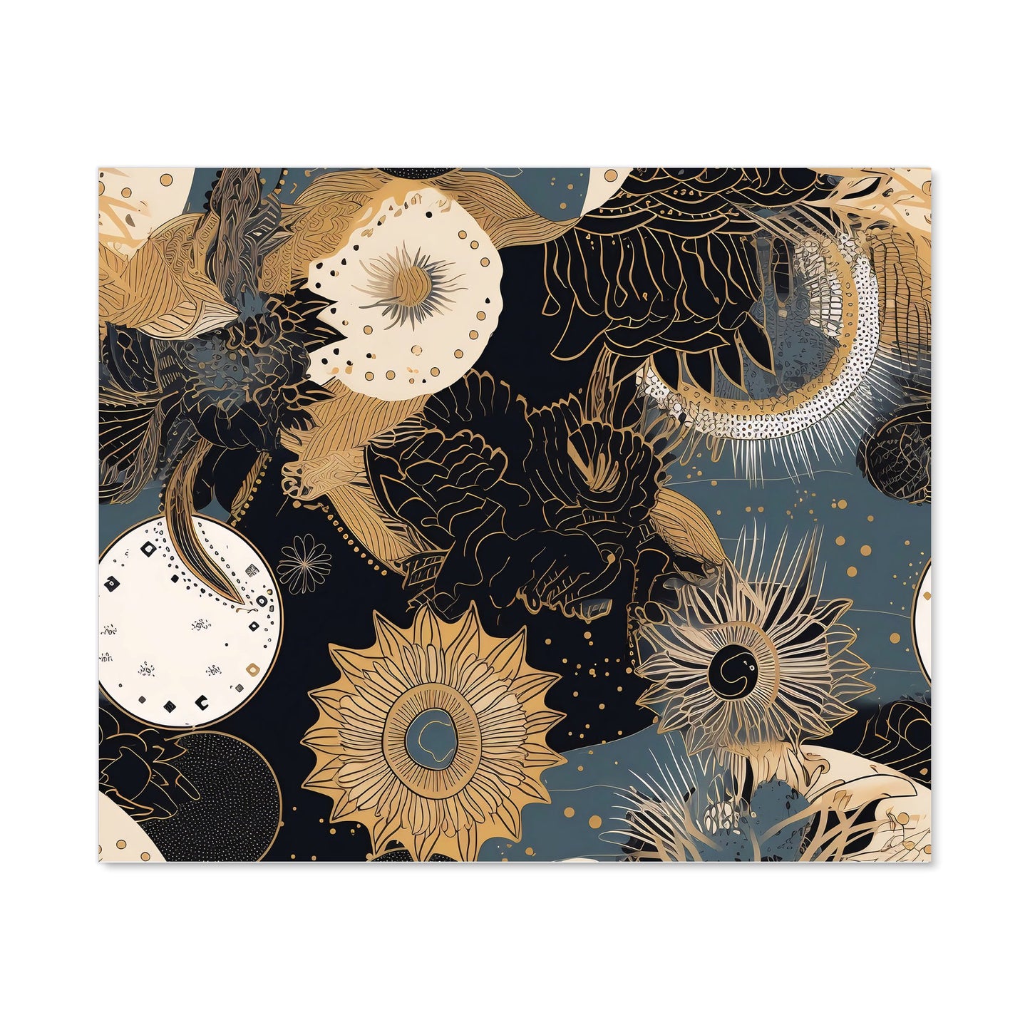 Abstract Blue Gold Moon Sun Kitchen Splashback