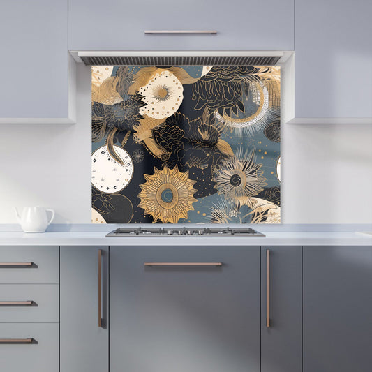 Abstract Blue Gold Moon Sun Kitchen Splashback