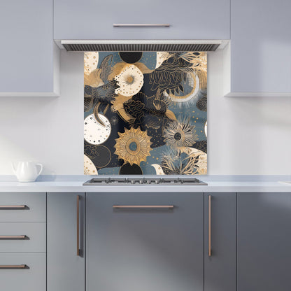 Abstract Blue Gold Moon Sun Kitchen Splashback