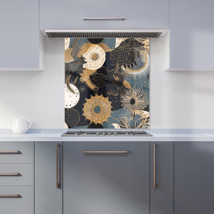 Abstract Blue Gold Moon Sun Kitchen Splashback