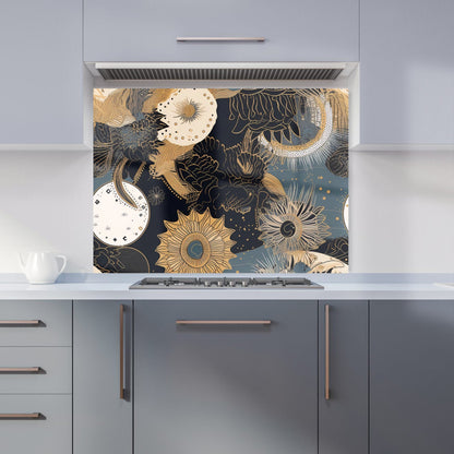 Abstract Blue Gold Moon Sun Kitchen Splashback