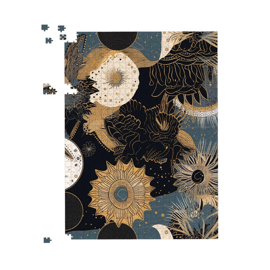 Abstract Blue Gold Moon Sun Jigsaw Puzzle