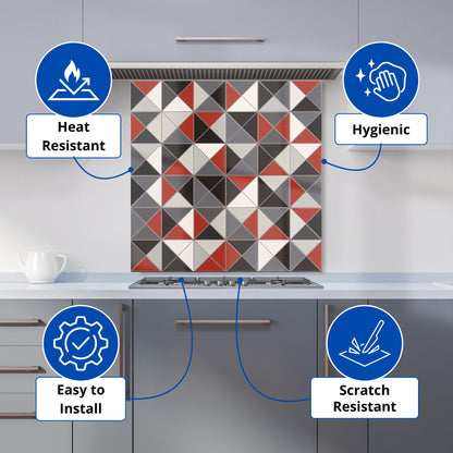 Grey Red Triangle Geometric Kitchen Splashback