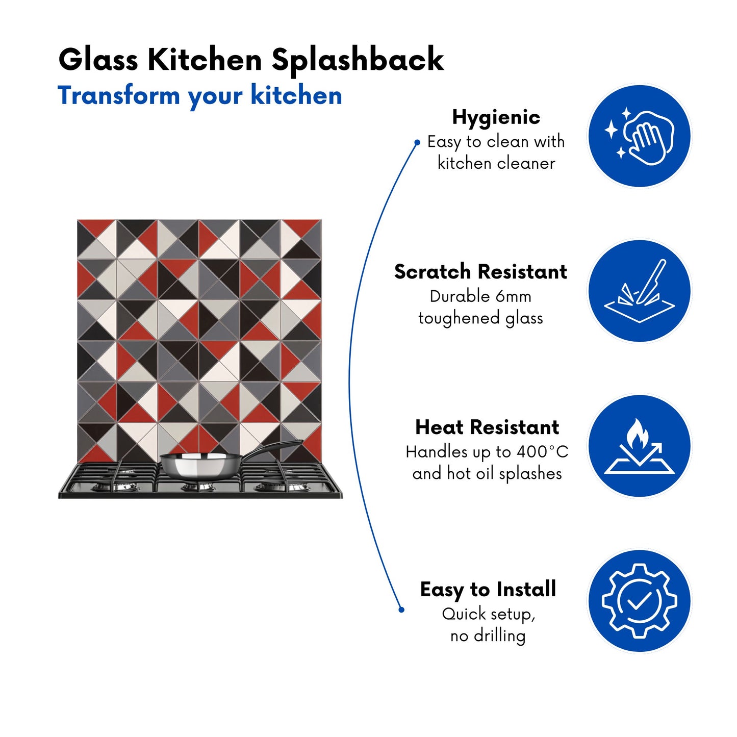 Grey Red Triangle Geometric Kitchen Splashback