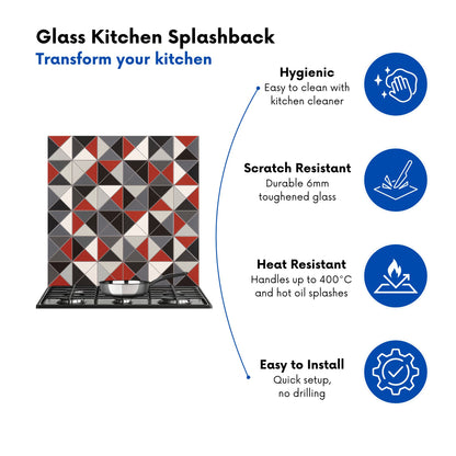 Grey Red Triangle Geometric Kitchen Splashback