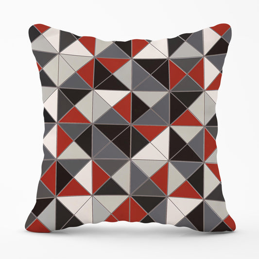 Grey Red Triangle Geometric Cushions