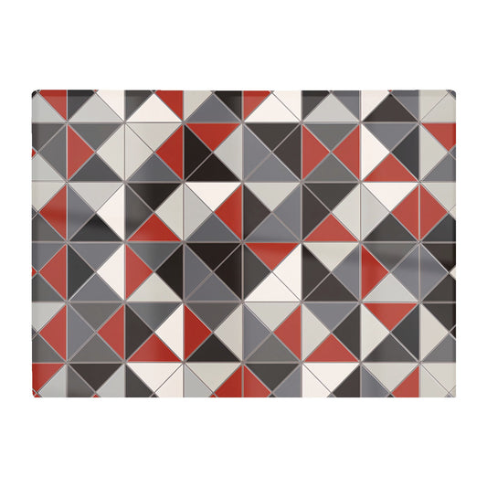 Grey Red Triangle Geometric Glass Chopping Board