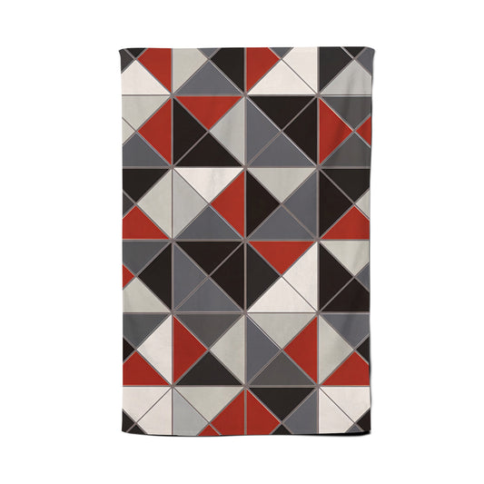 Grey Red Triangle Geometric Tea Towel