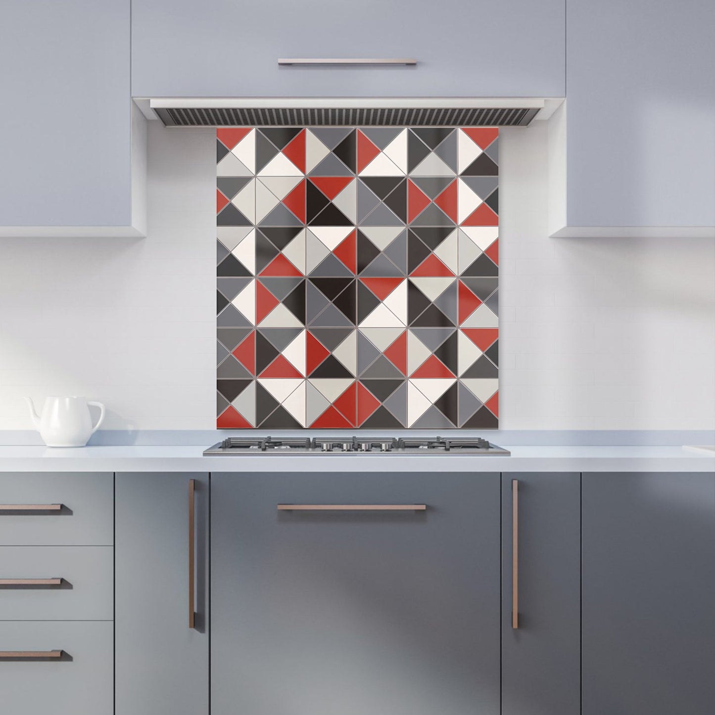 Grey Red Triangle Geometric Kitchen Splashback