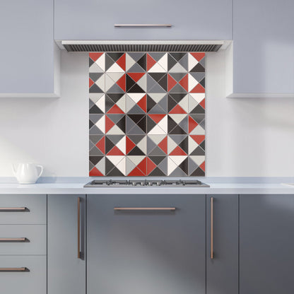 Grey Red Triangle Geometric Kitchen Splashback