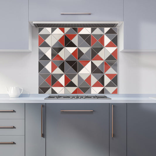 Grey Red Triangle Geometric Kitchen Splashback