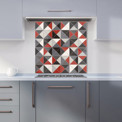 Grey Red Triangle Geometric Kitchen Splashback