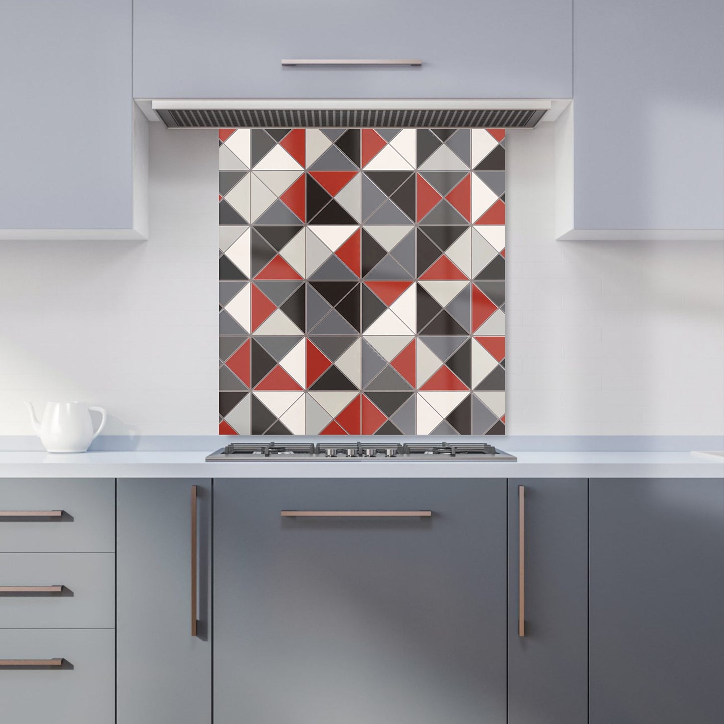 Grey Red Triangle Geometric Kitchen Splashback