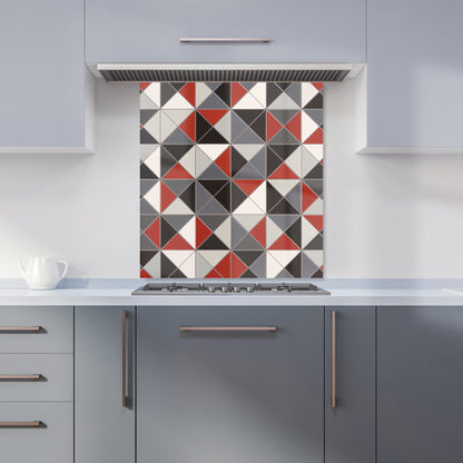 Grey Red Triangle Geometric Kitchen Splashback
