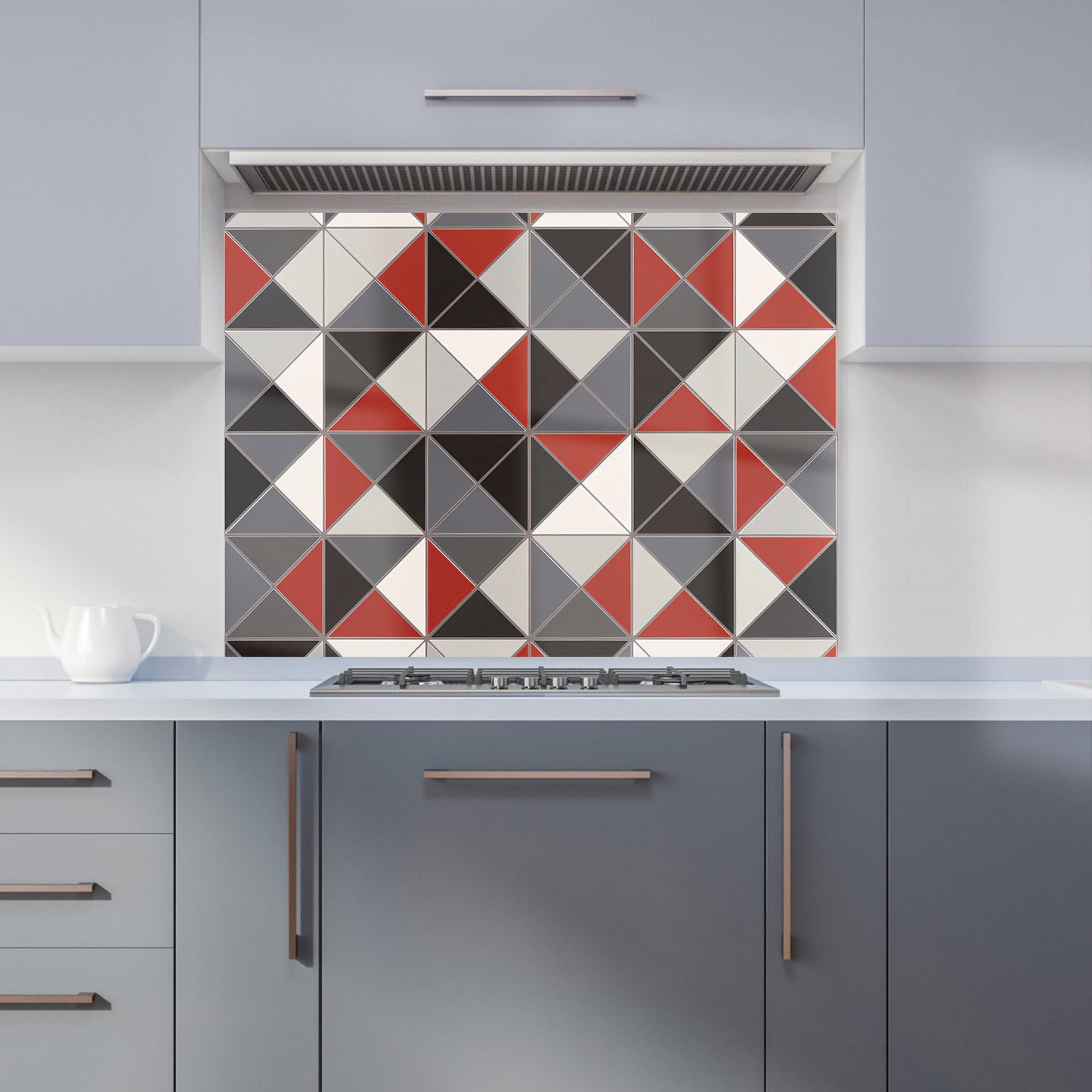 Grey Red Triangle Geometric Kitchen Splashback