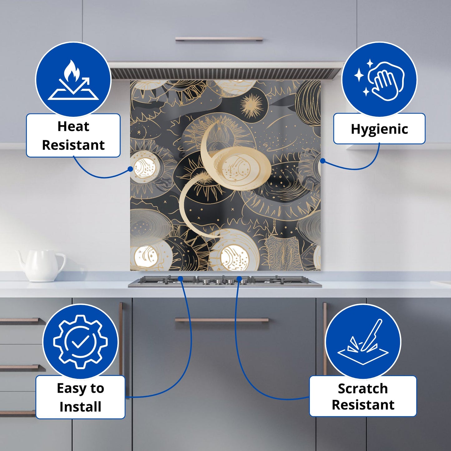 Abstract Silver Gold Sun and Moon Kitchen Splashback