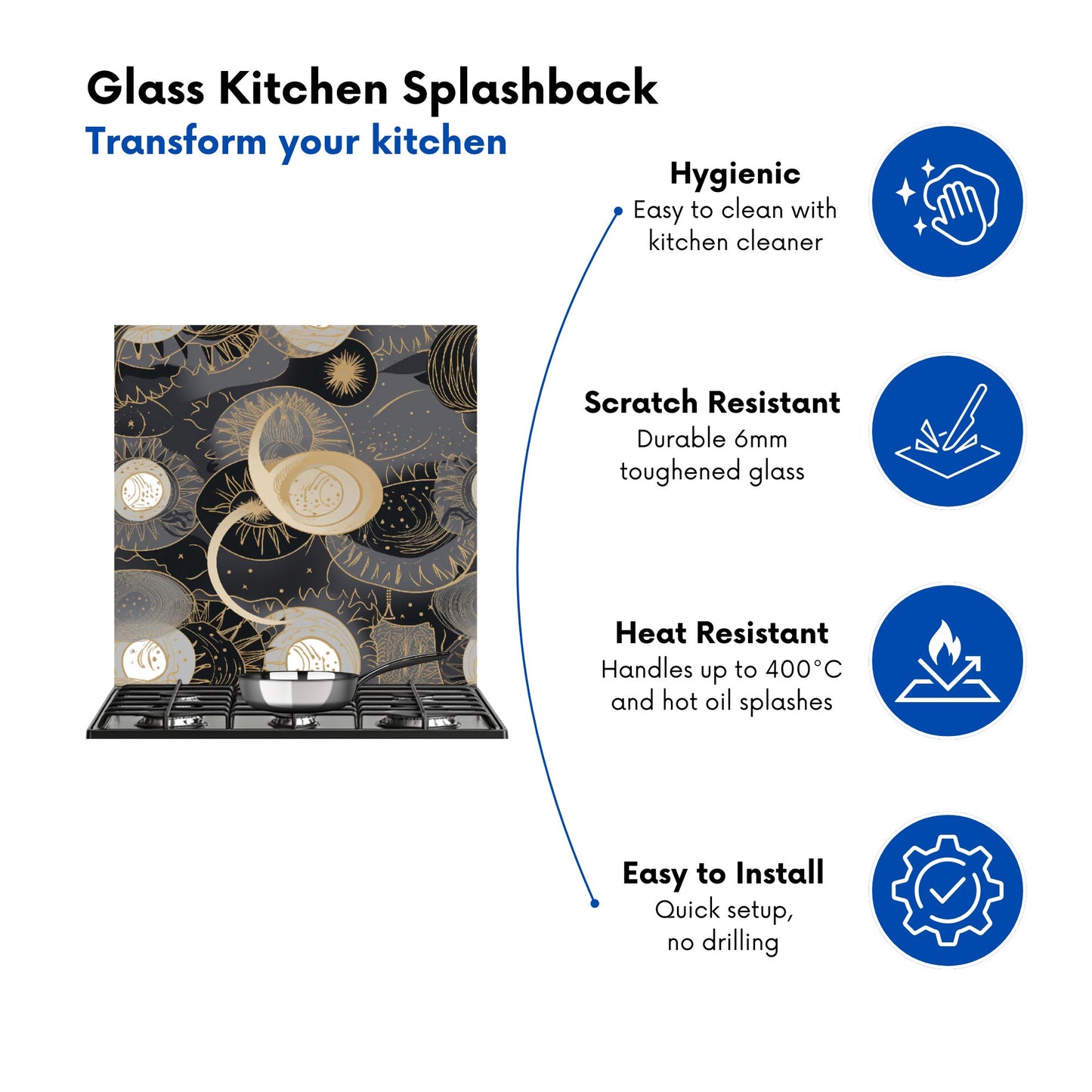 Abstract Silver Gold Sun and Moon Kitchen Splashback