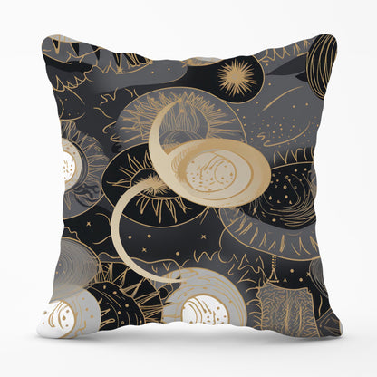 Abstract Silver Gold Sun and Moon Cushions