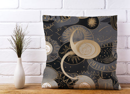 Abstract Silver Gold Sun and Moon Cushions