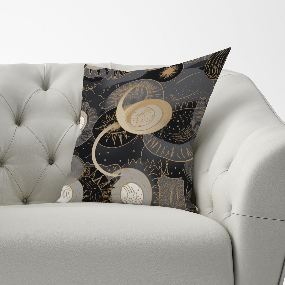 Abstract Silver Gold Sun and Moon Cushions